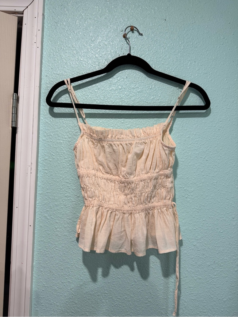 Ciao Lucia Cream Smocked Peplum Tank Top
